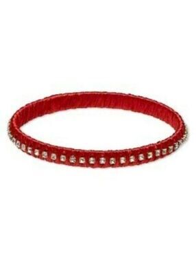 Rich India Red Satin Crystal Fabric Wrapped Brass Bangle Bracelet